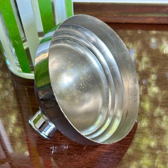 Mid-CenturyOrange and Green Striped Glass Cocktail Shaker w/ Chrome Top, 10” - Picture 13 of 16